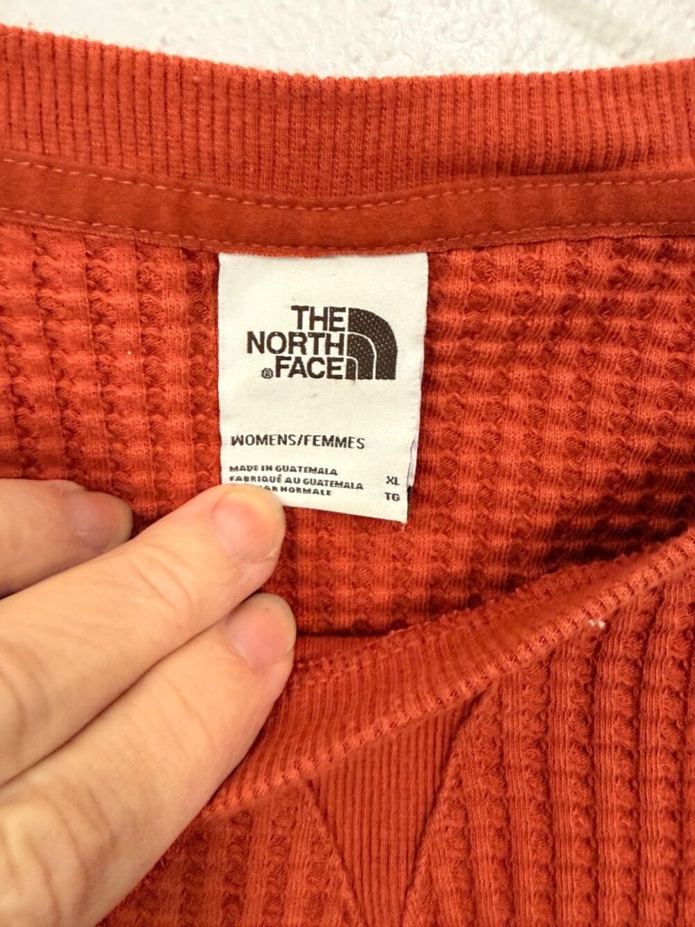 The North Face Top Chabot Waffle Knit Rust Orange Crewneck Womans XL - Picture 3 of 5